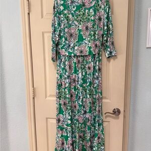 Lilly Pulitzer Green and Pink Floral Long Sleeve Dress